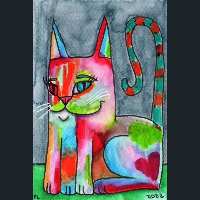 abstract colourful rainbow cat painting