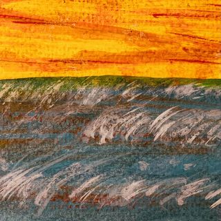 abstract painting of ocean and orange yellow sky