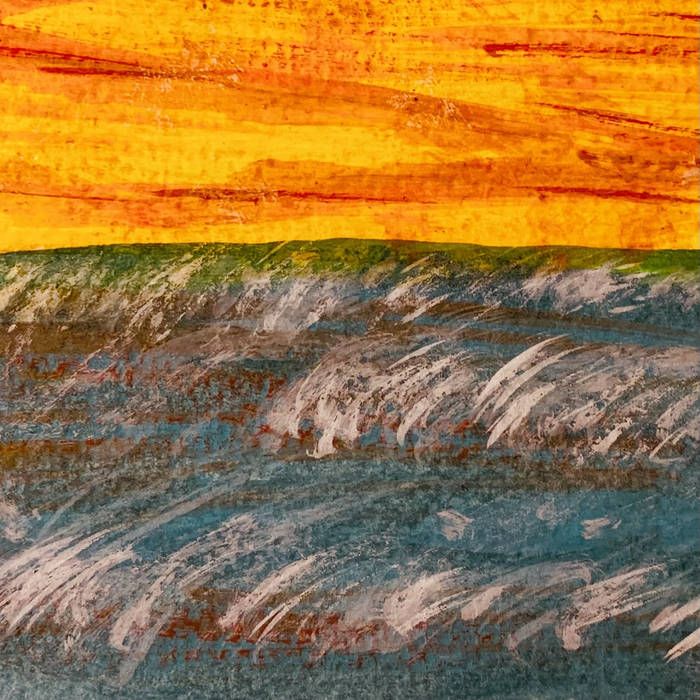 abstract painting of ocean and orange yellow sky