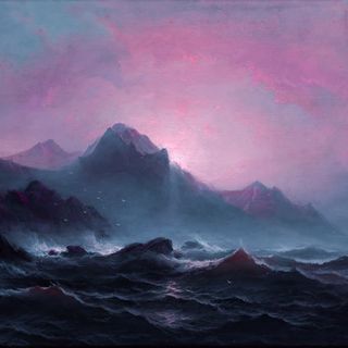 a dark purple and blue ocean and sky